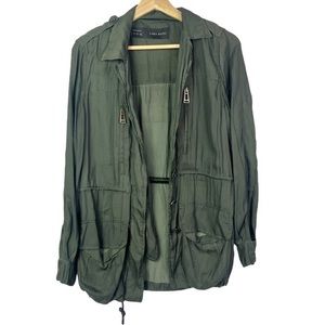 Zara dark green lightweight button down utility jacket, XS